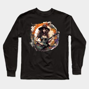 Eerie Elegance: Seductive Guitarist Witch Long Sleeve T-Shirt